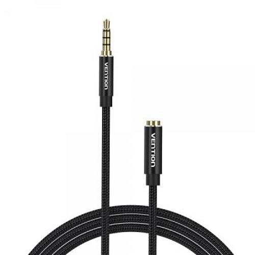 VENTION Cotton Braided TRRS 3.5mm Male to 3.5mm Female Audio Extension Cable 3M Black Aluminum Alloy Type (BHCBI) (VENBHCBI)