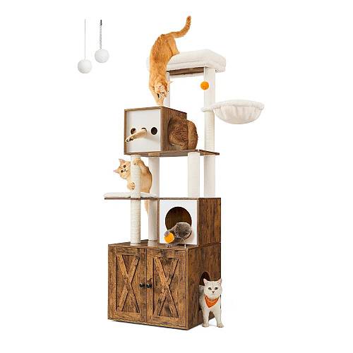 Feandrea Cat Tower With Litter box Height 185 cm, up to 2 cats (PCT15GYZ) (FEAPCT15GYZ)