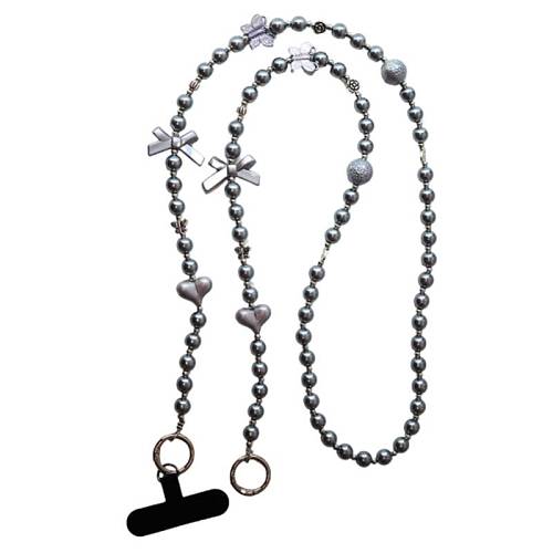 Universal Λουράκι Λαιμού inos Fashion για Κινητά με Πέρλες Γκρι