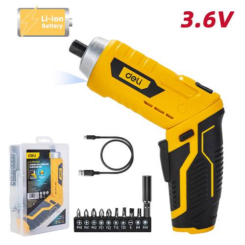 DELI κατσαβίδι μπαταρίας με μύτες DL-DP04-E2B1, LED φακός, 1500mAh DL-DP04-E2B1