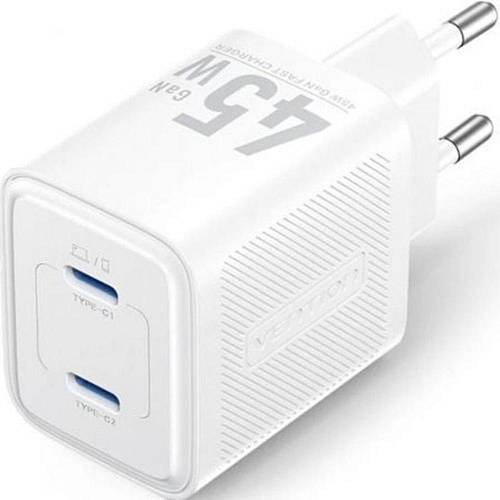 VENTION 2-Port USB (C + C) GaN Charger (45W/45W) EU-Plug White (FEFW0-EU) (VENFEFW0-EU)