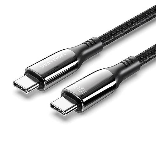 VENTION Nylon Braided USB 2.0 C Male to C Male 5A Cable 2M Black Zinc Alloy Type (CTXBH) (VENCTXBH)