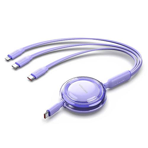 VENTION 3-in-1 USB 2.0 Type-C Male to USB-C Male + USB-C Male + Lightning Male 5A Retractable Cable 1.1M Purple (TRKVBE) (VENTRKVBE)