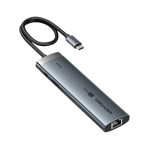 VENTION USB-C to HDMI/USB 3.2 Gen 1 Type-C/USB 3.0/USB 2.0/RJ45/SD/TF/TRRS 3.5mm/PD Docking Station 0.15M Gray Aluminum Alloy Type (TGVHB) (VENTGVHB)