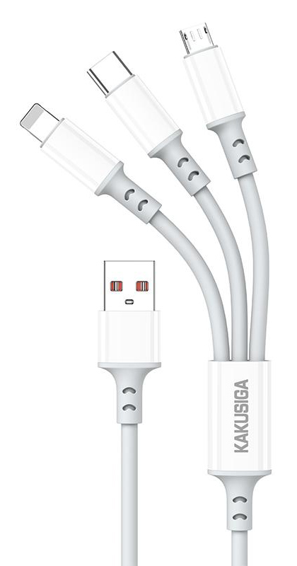 KAKUSIGA καλώδιο USB σε USB-C/Lightning/Micro USB KSC-1025, 5A, 480Mbps, 1.2m, λευκό KSC-1025