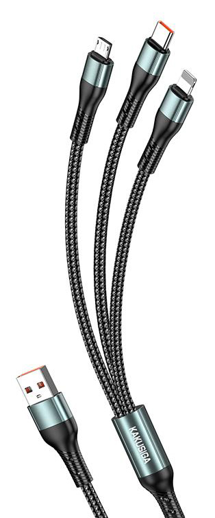 KAKUSIGA καλώδιο USB σε USB-C/Lightning/Micro USB KSC-1026, 5A, 480Mbps, 1.2m, μαύρο KSC-1026