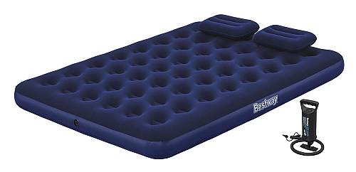 BESTWAY φουσκωτό στρώμα 67374 με τρόμπα & 2x μαξιλάρια, διπλό, 203x152x22cm, μπλε 67374