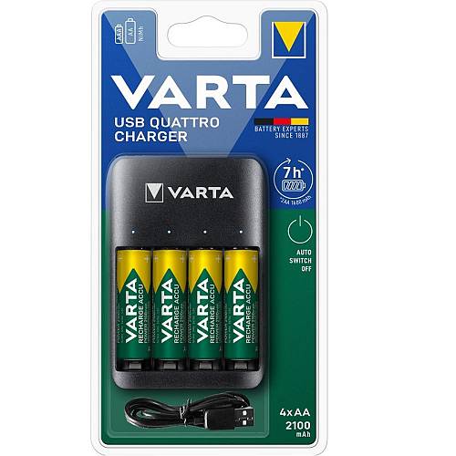Varta QUATRO 57652 + 4 rechargeable batteries Varta 2100 mah AA (VART18660)