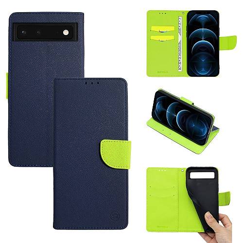 Θήκη Πορτοφόλι Sonique Trend Wallet Google Pixel 6a Σκούρο Μπλε / Λαχανί