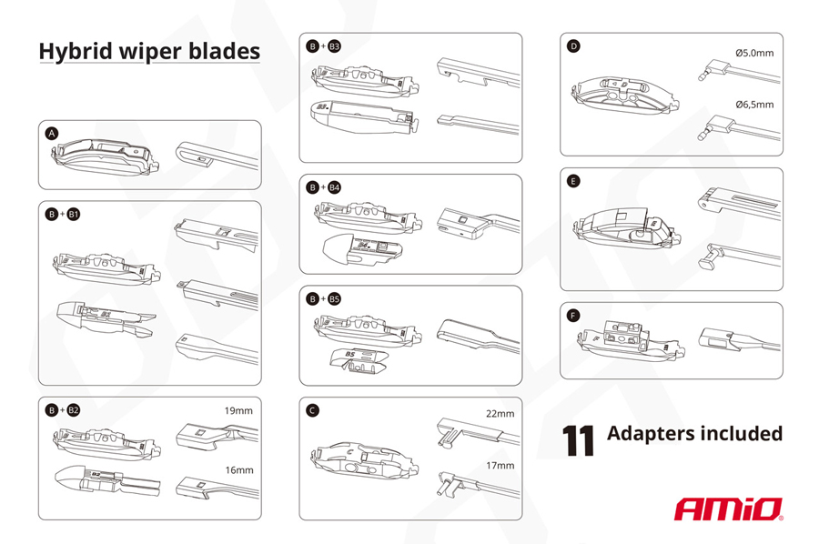AMIO υαλοκαθαριστήρας Hybrid 02202, 15 (380mm), 11 αντάπτορες 02202