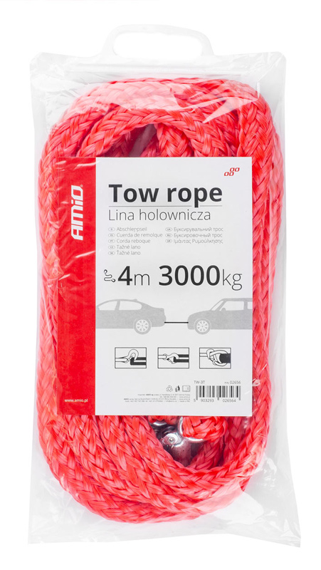 AMIO ιμάντας ρυμούλκησης αυτοκινήτου 02656, έως 3000kg, 4m, κόκκινος 02656