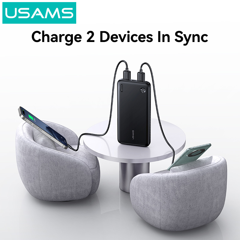 USAMS power bank CD253, 2x θύρες εξόδου, 10000mAh, 10W, μαύρο 10KCD25301