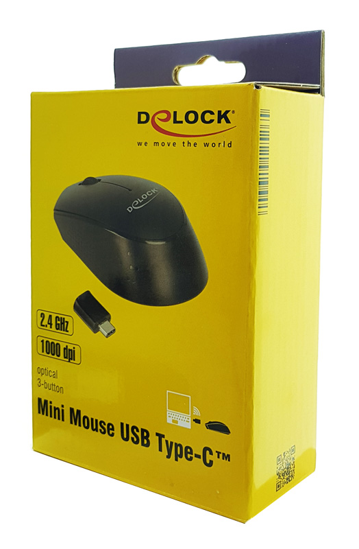 DELOCK ασύρματο ποντίκι 12526, Οπτικό, USB-C receiver, 3-button, μαύρο 12526