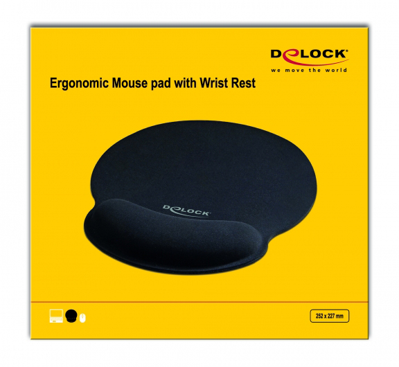 DELOCK Mousepad 12559 με στήριγμα καρπού, 252 x 227mm, μαύρο 12559