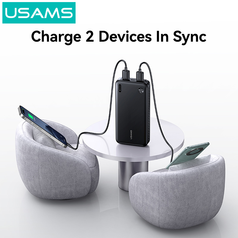 USAMS power bank CD254, 2x θύρες εξόδου, 20000mAh, 10W, λευκό 20KCD25402