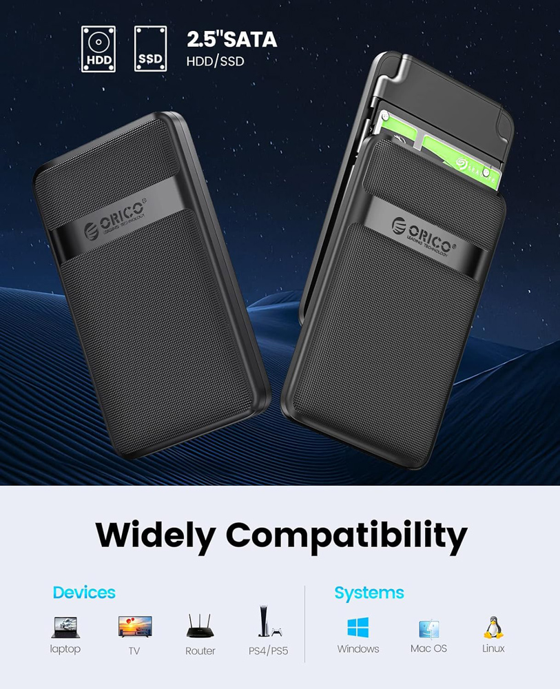 ORICO θήκη για 2.5 SATA HDD/SSD 2577C3-V1, 6Gbps, μαύρη 2577C3-V1-BK-EP