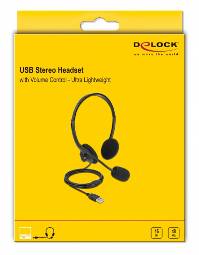 DELOCK headphones με μικρόφωνο 27178, stereo, USB, volume control, μαύρα 27178