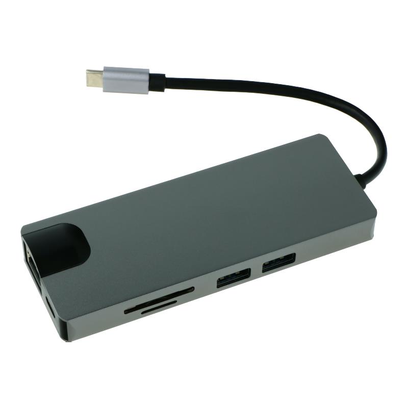 HUB TYPE C adaptor USB 3.0 x 2 / HDMI / VGA / TF / SD / RJ45 gigabit network card / USB-PD