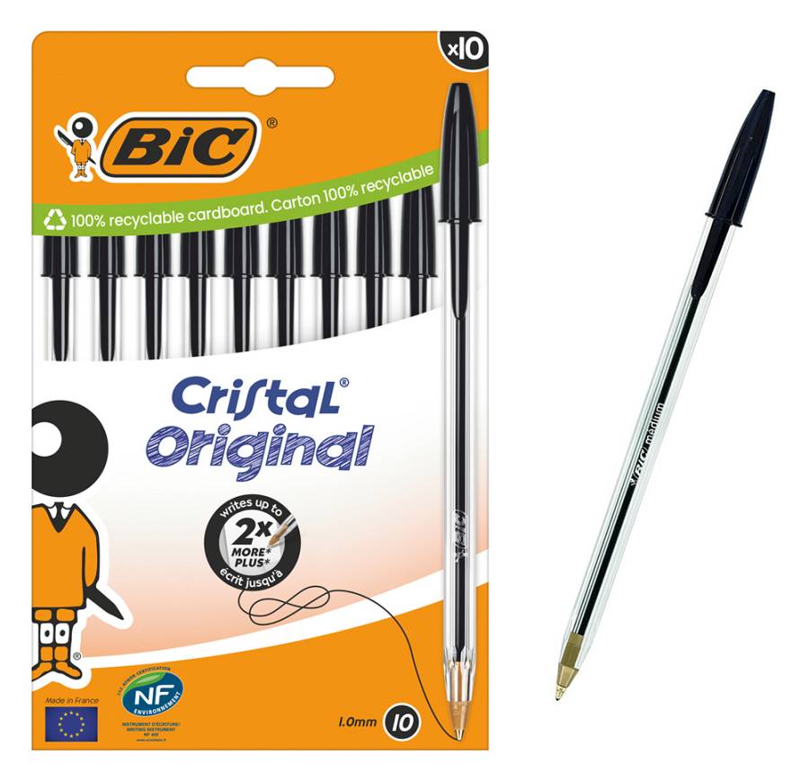 BIC στυλό διαρκείας ballpoint Cristal Original, 1.0mm μύτη, μαύρο, 10τμχ 3086123734753