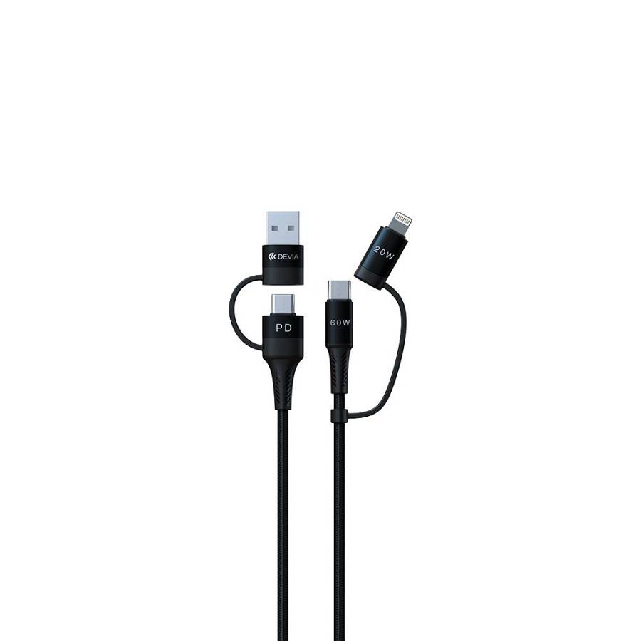 Devia - Extreme series EC504 speed multi functions 4 in 1 PD Cable 1,5m 60W 2,4A Black