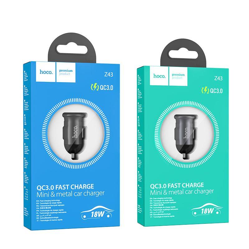 HOCO - Z43 car charger USB QC3.0 18W Grey