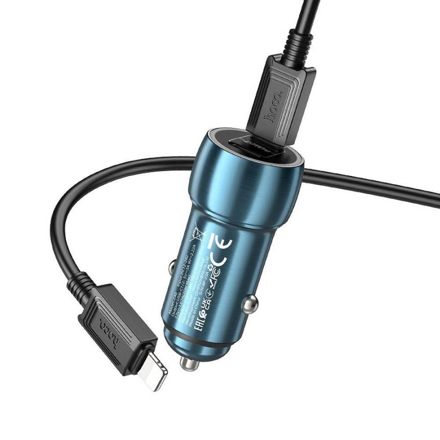 HOCO - Z48 car charger 2x Type C + cable Type C to iPhone Lightning 8-pin PD 40W sapphire blue