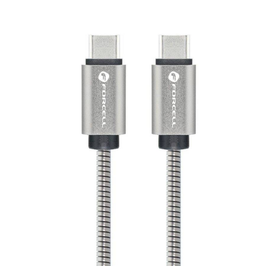 Forcell - Μεταλικό Καλώδιο Type C σε Type C PD QC4.0 3A 60W 1μέτρο Ασημί (C237)
