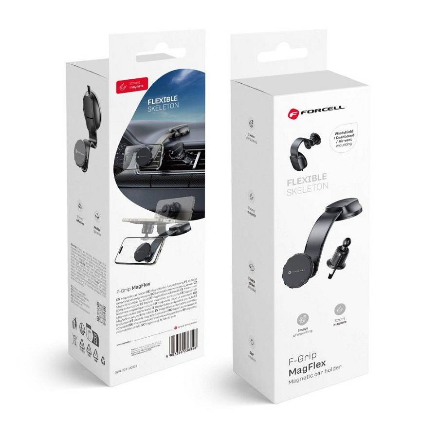 Forcell - F-Grip MagFlex car holder for phone to windshield/center console/air vent magnetic black