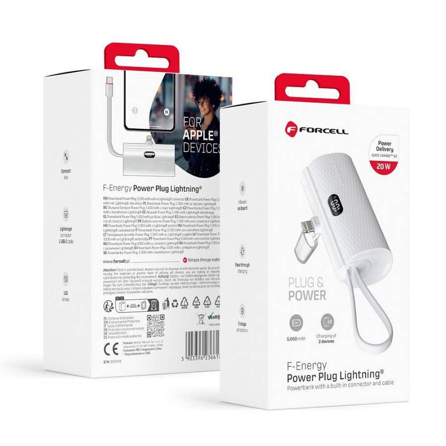 Forcell - F-ENERGY Power Plug F5K3 powerbank 5000mAh for Lightning 8-PIN PD 20W white