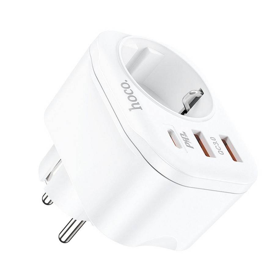 Hoco - NS3 charger multifunctional charger Type C PD 20W + 2x USB QC30
 3A + socket white