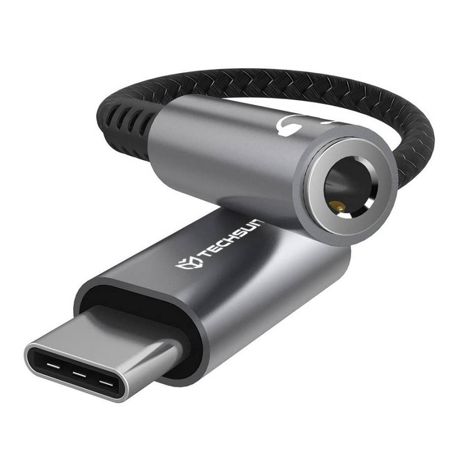 Techsuit - Premium Cable Adapter SonicPiX (AC14) - Type C to 3.5mm Jack, 3A, DAC Chip, Aluminum, Digital Decoder, 0.1m - Gray
