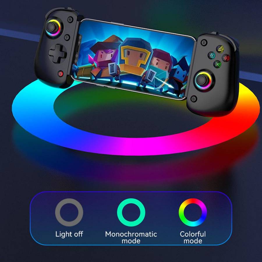 Techsuit - Wireless Controller (BSP-D8 Pro) - for Phones, Tablets (Android, iOS, PS4), Bluetooth, RGB Lights, 400mAh - Black