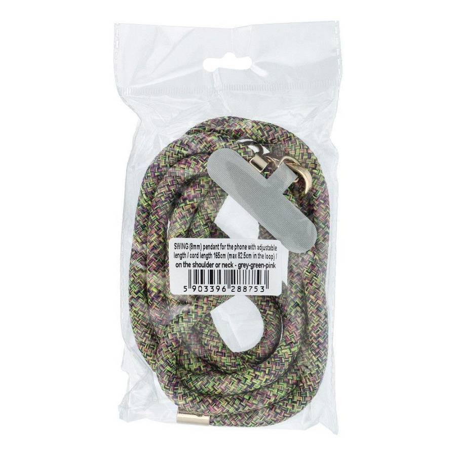 SWING (8mm) Phone lanyard, Phone pendant,adjustable length,cord length 165cm on the shoulder or neck grey-green-pink