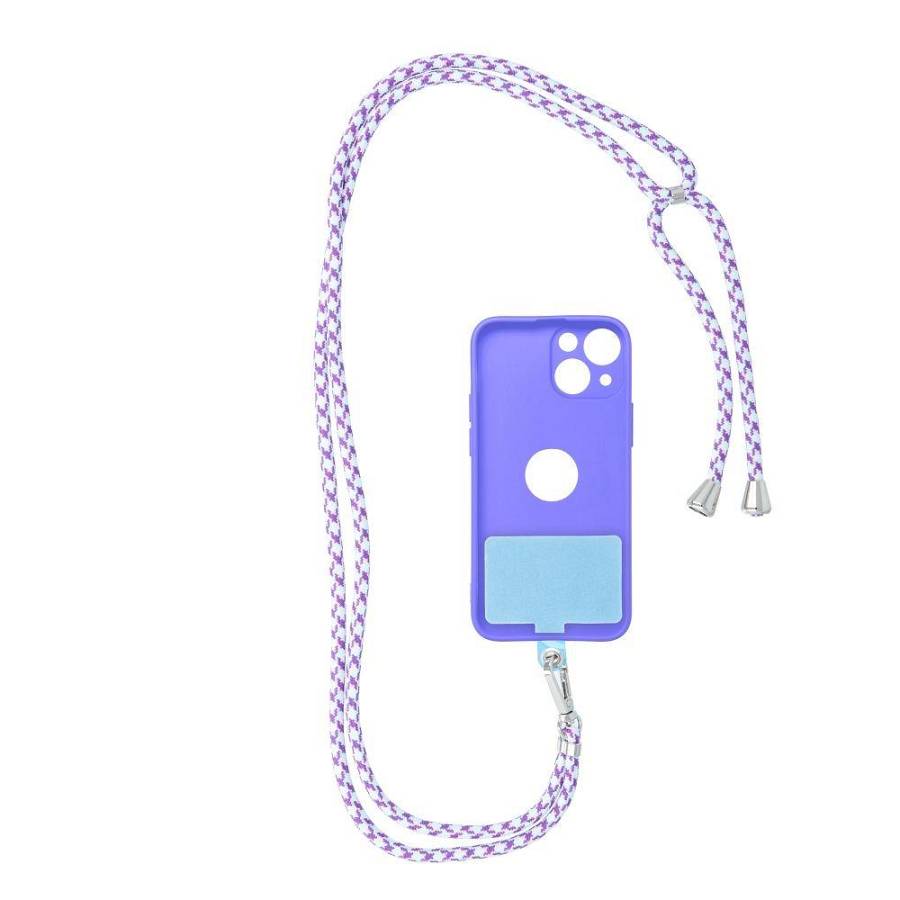 SWING (6mm) Phone lanyard, Phone pendant adjustable length cord length 165cm (max 82.5cm in the loop) on the shoulder white purp