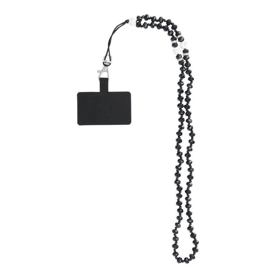 Crystal Diamond Phone lanyard, Phone pendant / cord length 74cm (37cm in the loop) / on neck - black