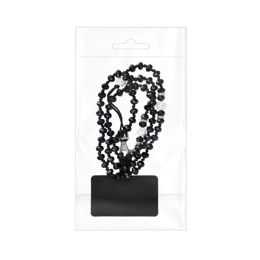 Crystal Diamond Phone lanyard, Phone pendant / cord length 74cm (37cm in the loop) / on neck - black