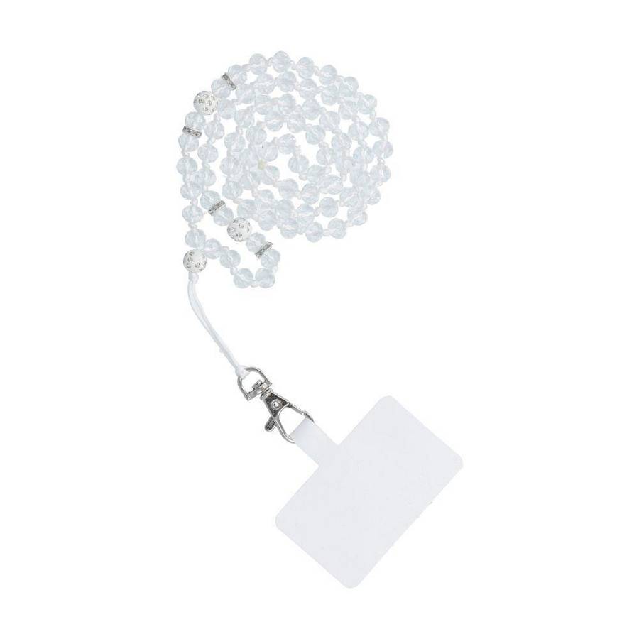 Crystal Diamond Phone lanyard, Phone pendant / cord length 74cm (37cm in the loop) / on neck - white