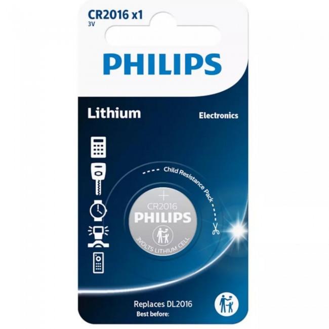 PHILIPS CR2016 3V 75mAh ΜΠΑΤΑΡΙΑ ΛΙΘΙΟΥ  Καρτέλα 1 τεμ