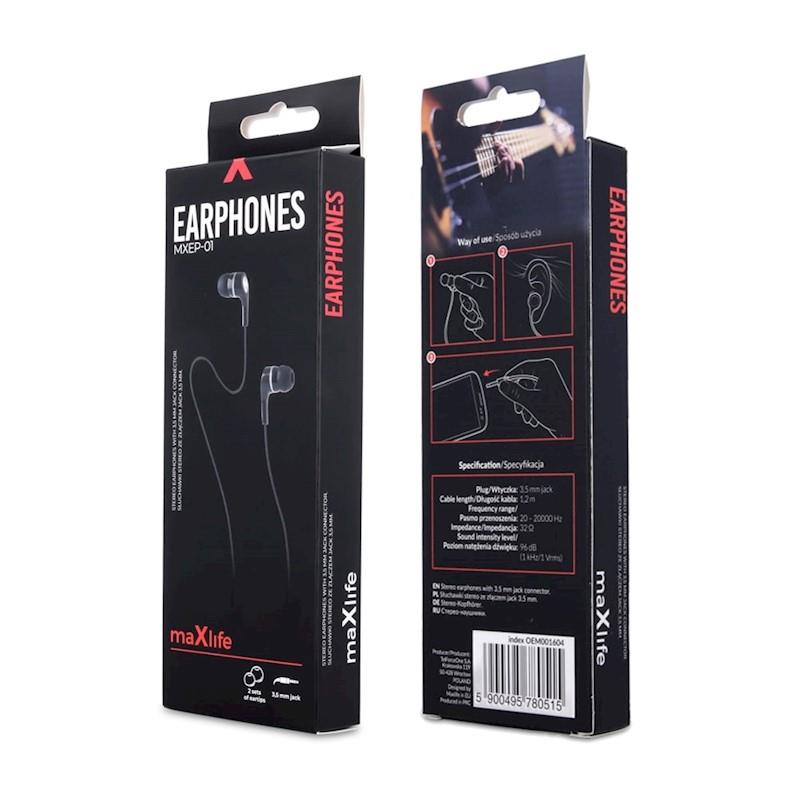 Maxlife - Wired earphones MXEP-01 jack 3,5mm black