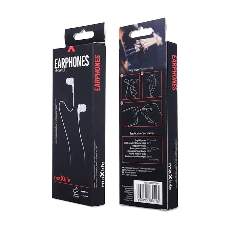 Maxlife - Wired earphones MXEP-01 jack 3,5mm white