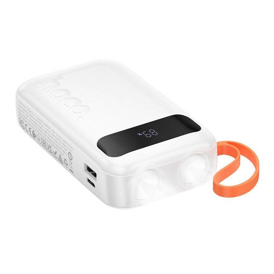 HOCO - J151 Powerbank 10000mAh with built in Cables USB A, USB C, Lightning, Micro USB Flashlight and LED Screen White