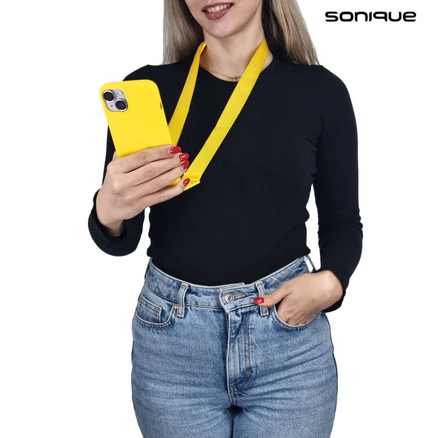 Θήκη Σιλικόνης με Strap CarryHang Sonique Apple iPhone 15 Κίτρινο