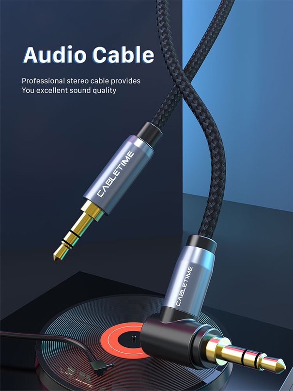 CABLETIME καλώδιο ήχου 3.5mm CT-P11RGN, γωνιακό, AUX, 1.8m, μαύρο 5210131039311