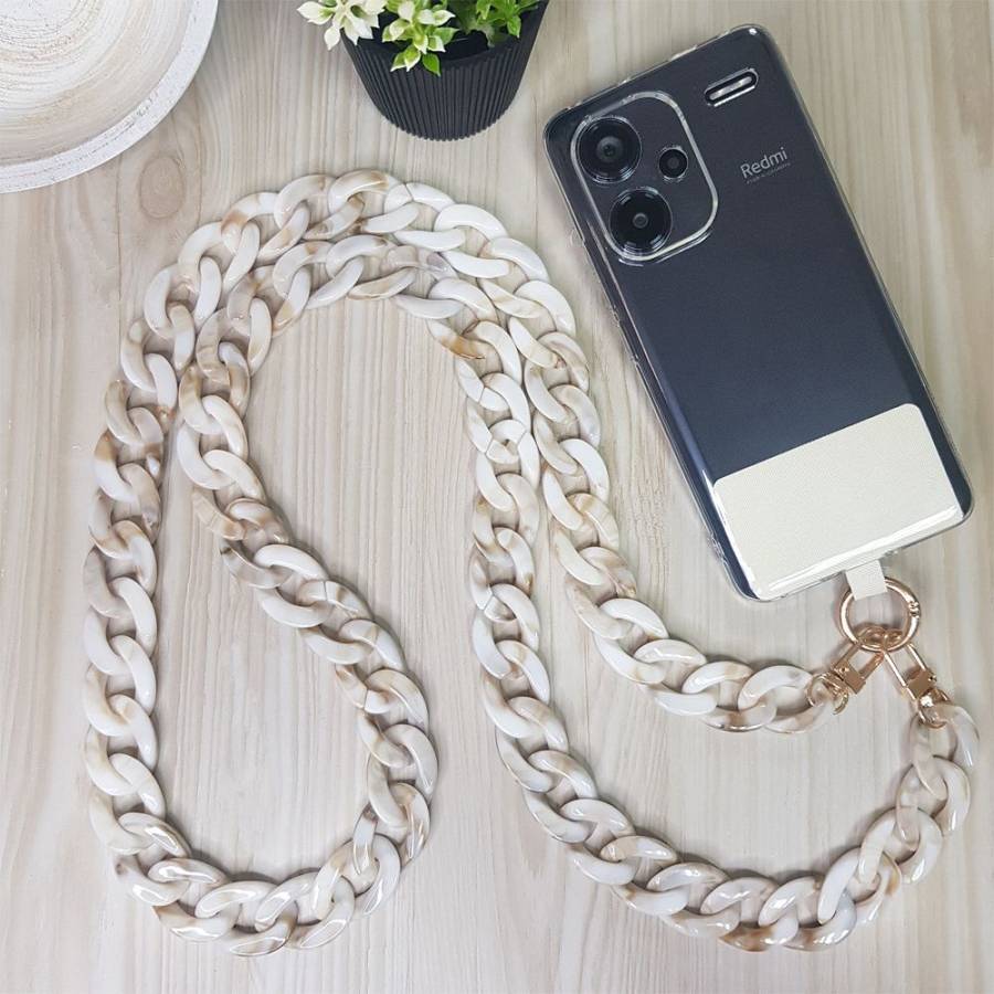 Κολιέ Λουράκι Sonique Golden Charm Ακρυλικό 120cm για Κινητό Μπεζ