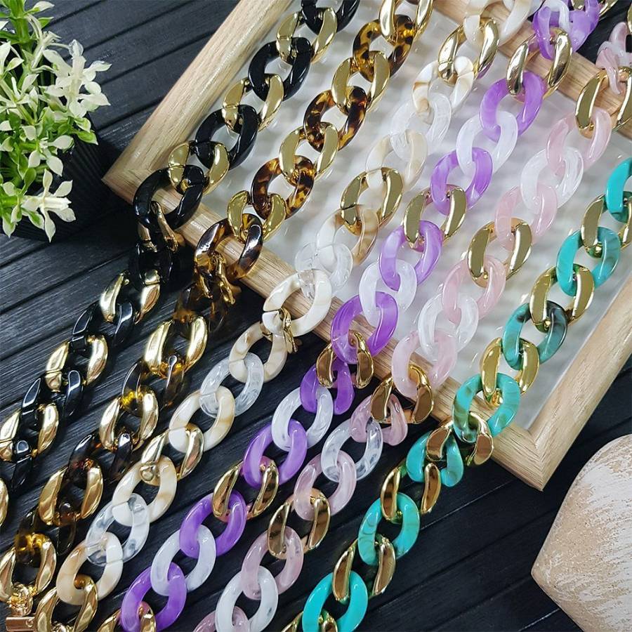 Κολιέ Λουράκι Sonique Golden Charm Ακρυλικό 120cm για Κινητό Μπεζ