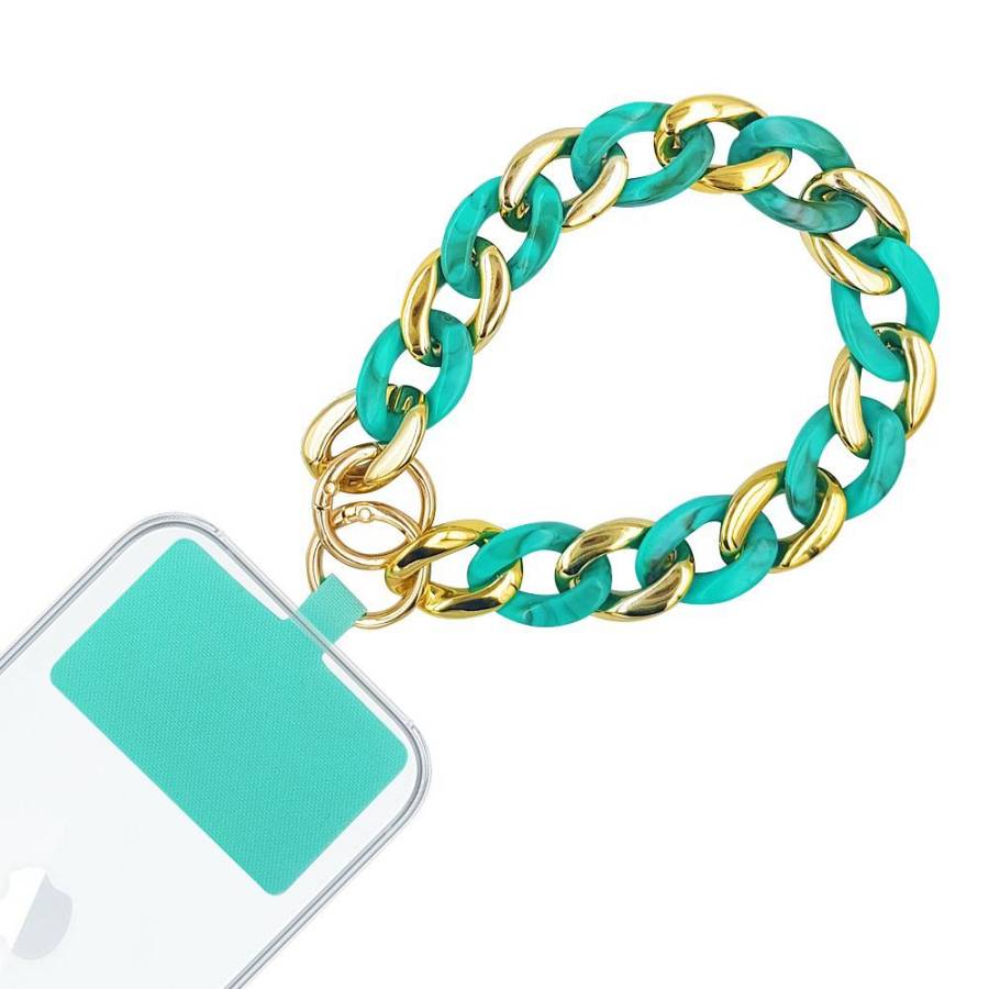 Βραχιόλι Λουράκι Sonique Golden Charm Ακρυλικό 30cm για Κινητό Τιρκουάζ