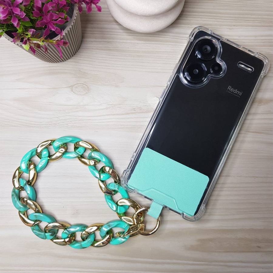 Βραχιόλι Λουράκι Sonique Golden Charm Ακρυλικό 30cm για Κινητό Τιρκουάζ