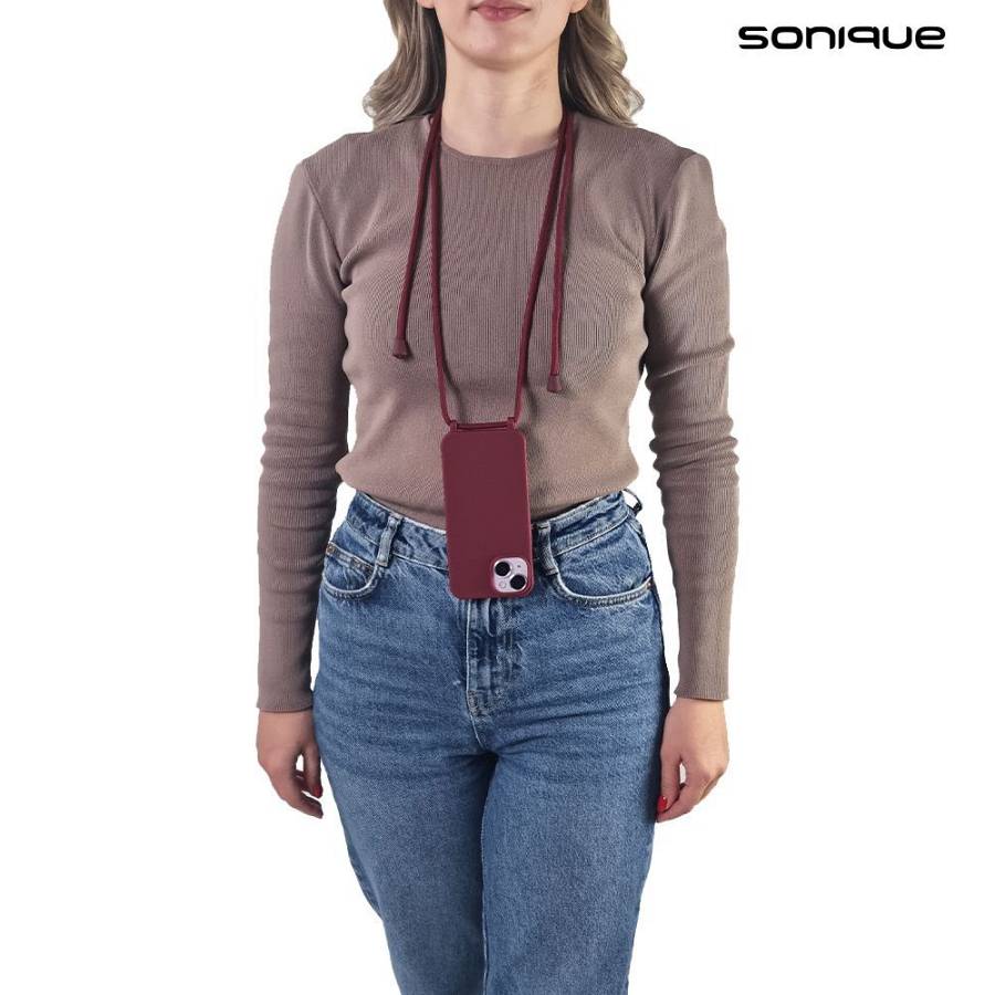 Θήκη Σιλικόνης με Κορδόνι CarryHang Sonique Apple iPhone 16 Μπορντό