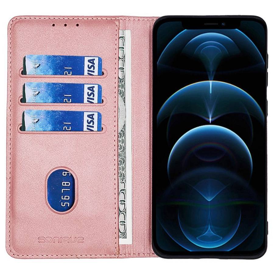 Θήκη Πορτοφόλι Vintage Magnet Wallet Sonique Apple iPhone 16 Pro Ροζ Χρυσό