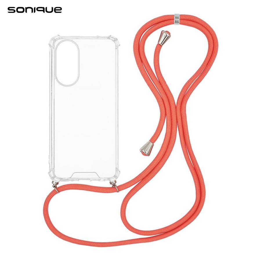 Θήκη Σιλικόνης με Κορδόνι Sonique Armor Clear Oppo A98 5G Κοραλλί